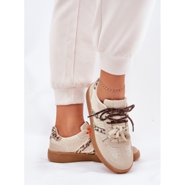 Zapatillas de deporte femeninas con huella de beige de cordón doble estampado de leopardo 7