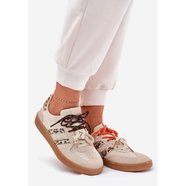 Zapatillas de deporte femeninas con huella de beige de cordón doble estampado de leopardo 1