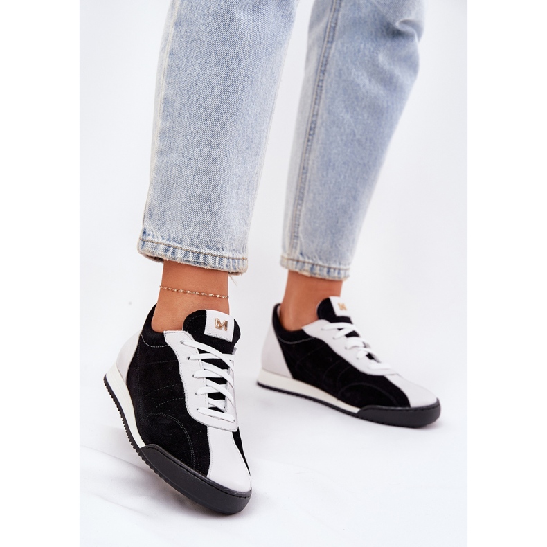 Laura Messi 2935 zapatos deportivos de cuero para mujeres negro 2