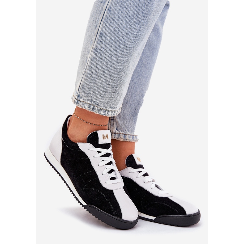 Laura Messi 2935 zapatos deportivos de cuero para mujeres negro 1