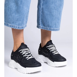 Zapatillas de deporte para mujeres negras con insertos de brillo negro 2