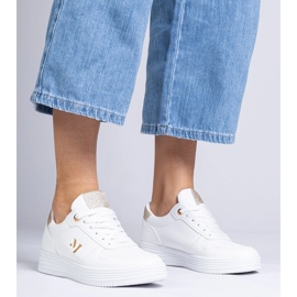Zapatillas blancas para mujeres con brillo dorado blanco 2