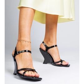 Sandalias de cuña de mujeres barnizadas negras negro 1