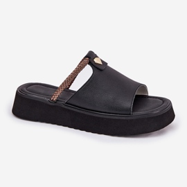 S.Barski Zapatillas de cuero para mujeres en la plataforma con un cinturón decorativo D&amp;A MK51-475 Negro 4