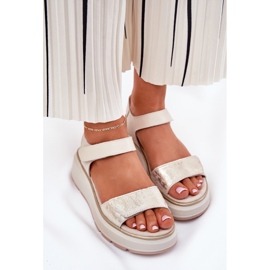 S.Barski Sandalias de cuero Plataforma para mujeres y Velcro Wedge S. Barski LR51-543 Oro dorado 5