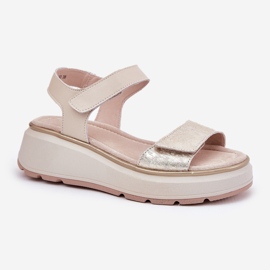S.Barski Sandalias de cuero Plataforma para mujeres y Velcro Wedge S. Barski LR51-543 Oro dorado 4