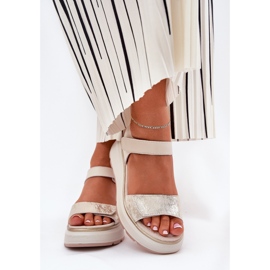 S.Barski Sandalias de cuero Plataforma para mujeres y Velcro Wedge S. Barski LR51-543 Oro dorado 3