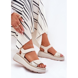 S.Barski Sandalias de cuero Plataforma para mujeres y Velcro Wedge S. Barski LR51-543 Oro dorado 6