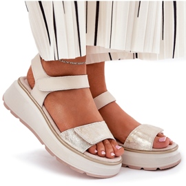 S.Barski Sandalias de cuero Plataforma para mujeres y Velcro Wedge S. Barski LR51-543 Oro dorado 8