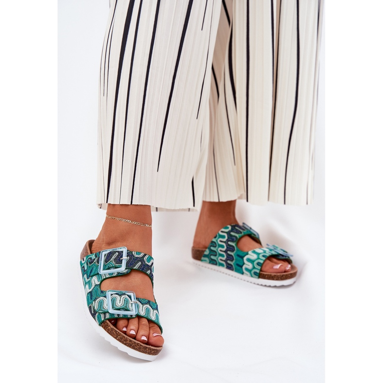 Chanclas para mujeres con hebillas y brillo S.Barski RB51-006 Verde 2