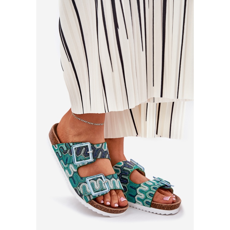 Chanclas para mujeres con hebillas y brillo S.Barski RB51-006 Verde 1