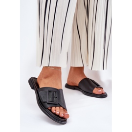 S.Barski Flip de cuero para mujeres con D&amp;A SJ2302-01 Hebilla negra negro 2