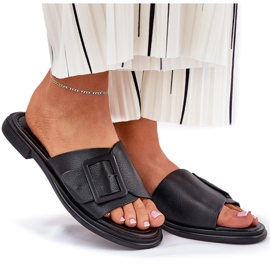 S.Barski Flip de cuero para mujeres con D&amp;A SJ2302-01 Hebilla negra negro 9