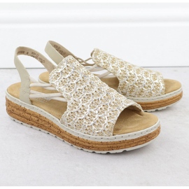 Sandalias femeninas en la banda de plataforma Beige Rieker 62741-60 3