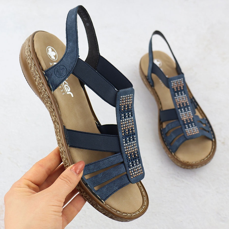 Sandalias femeninas con azul marino Rieker 628g7-14 1