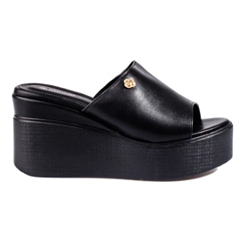 Goodin Godas altas de las mujeres con cuñas negras negro 1