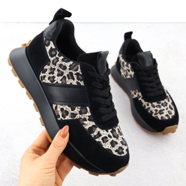 Zapatillas de deporte de cuero en la plataforma de leopardo negro Vinceza 66793 1