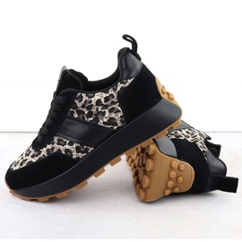 Zapatillas de deporte de cuero en la plataforma de leopardo negro Vinceza 66793 3