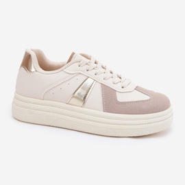 Zapatillas de zapatillas de cuero ecológicas en la plataforma beige 4