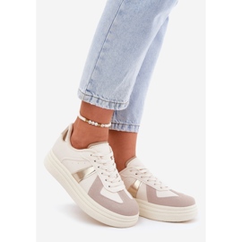 Zapatillas de zapatillas de cuero ecológicas en la plataforma beige 1