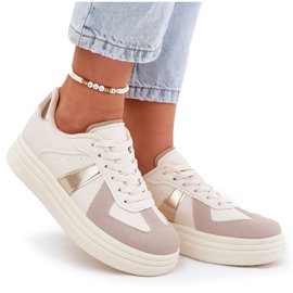 Zapatillas de zapatillas de cuero ecológicas en la plataforma beige 8