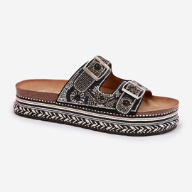 Zapatillas con decoración y hebillas en la plataforma negra negro 4