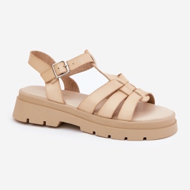 Sandalias de mujer de cuero ecológica en la plataforma beige 3