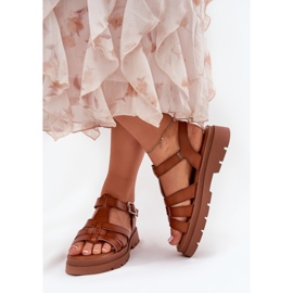 Sandalias para mujeres de cuero Eco en la plataforma de camello marrón 3