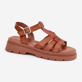 Sandalias para mujeres de cuero Eco en la plataforma de camello marrón 4