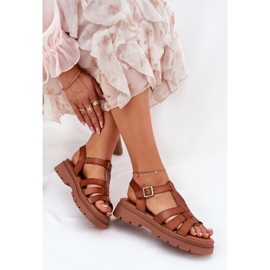 Sandalias para mujeres de cuero Eco en la plataforma de camello marrón 7