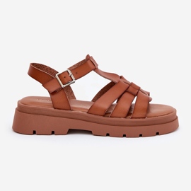 Sandalias para mujeres de cuero Eco en la plataforma de camello marrón 8