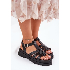Sandalias de mujer de cuero ecológica en la plataforma negra negro 3