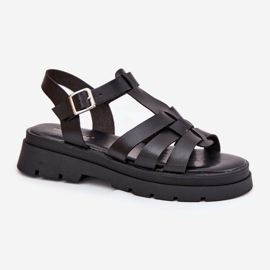 Sandalias de mujer de cuero ecológica en la plataforma negra negro 4