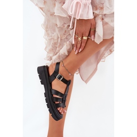 Sandalias de mujer de cuero ecológica en la plataforma negra negro 5