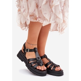 Sandalias de mujer de cuero ecológica en la plataforma negra negro 1