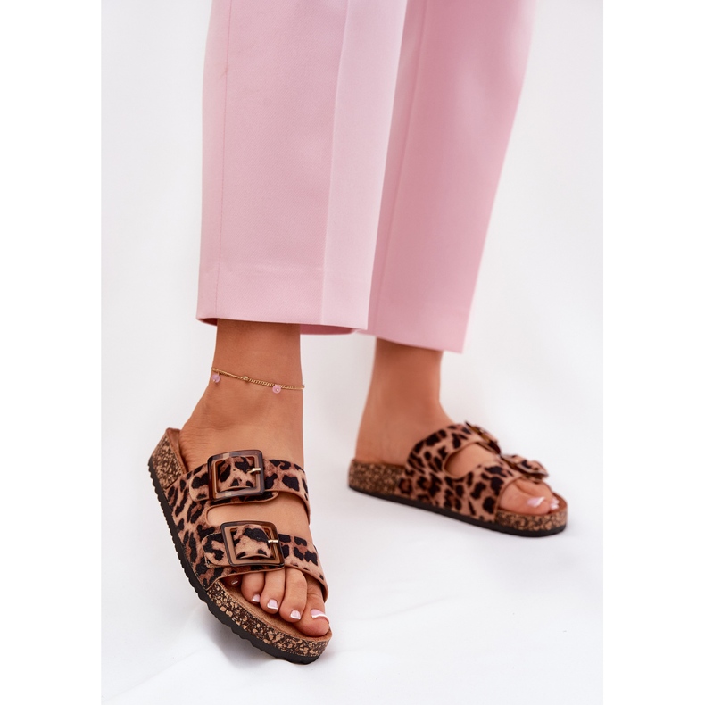 Chanclas para mujeres con abrazaderas en la suela de corcho marrón estampado de leopardo 2