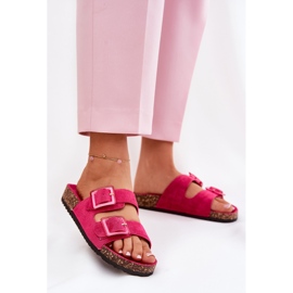 Chanclas para mujeres con hebillas en la suela de corcho Fucsia rosa 2