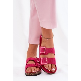 Chanclas para mujeres con hebillas en la suela de corcho Fucsia rosado 3