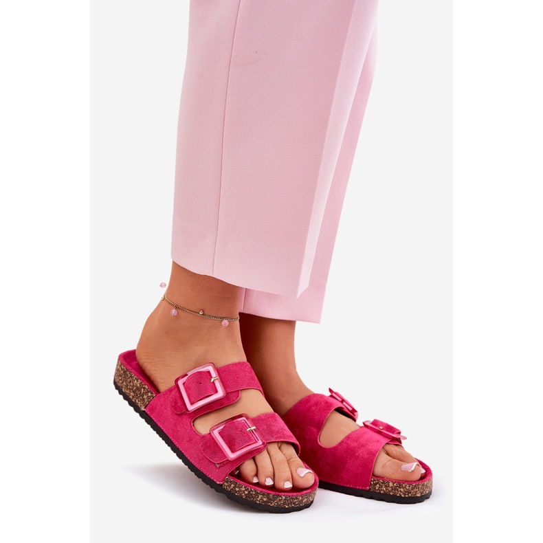 Chanclas para mujeres con hebillas en la suela de corcho Fucsia rosa 1