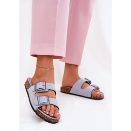 Chanclas para mujeres con abrazaderas en el azul de corcho 2