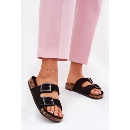 Chanclas para mujeres con abrazaderas en la suela de la suela de corcho negro 2