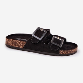 Chanclas para mujeres con abrazaderas en la suela de la suela de corcho negro 4