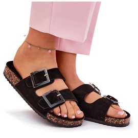 Chanclas para mujeres con abrazaderas en la suela de la suela de corcho negro 8