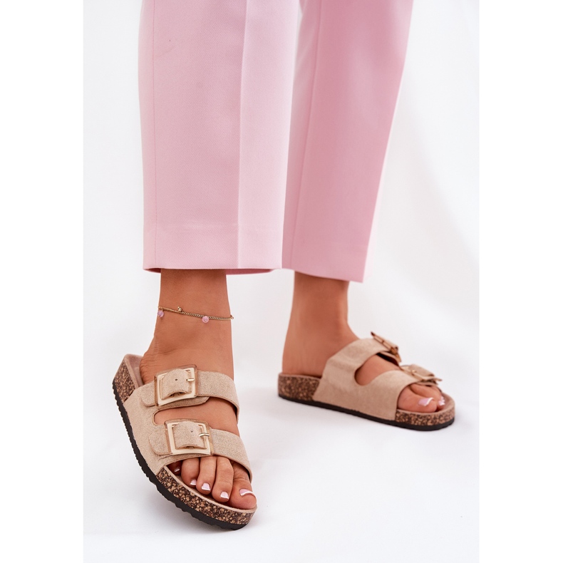 Chanclas para mujeres con abrazaderas en un beige suela de corcho 2
