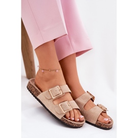 Chanclas para mujeres con abrazaderas en un beige suela de corcho 6