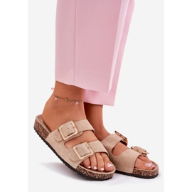 Chanclas para mujeres con abrazaderas en un beige suela de corcho 1