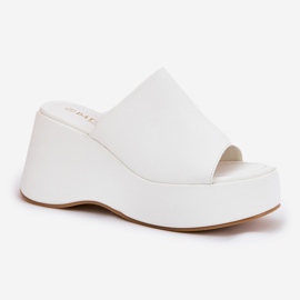 Zapatillas para mujeres de cuero ecológica en la plataforma y cuñas blancas blanco 4