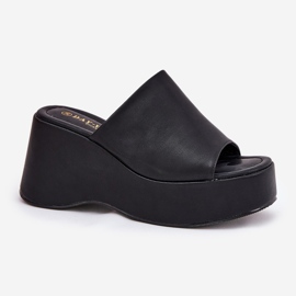 Zapatillas para mujeres de cuero ecológica en la plataforma y cuñas negras negro 4