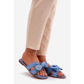 Chanclas de mujeres planas con arco azul 1