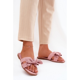 Chanclas de mujeres planas con un arco rosa rosado 2